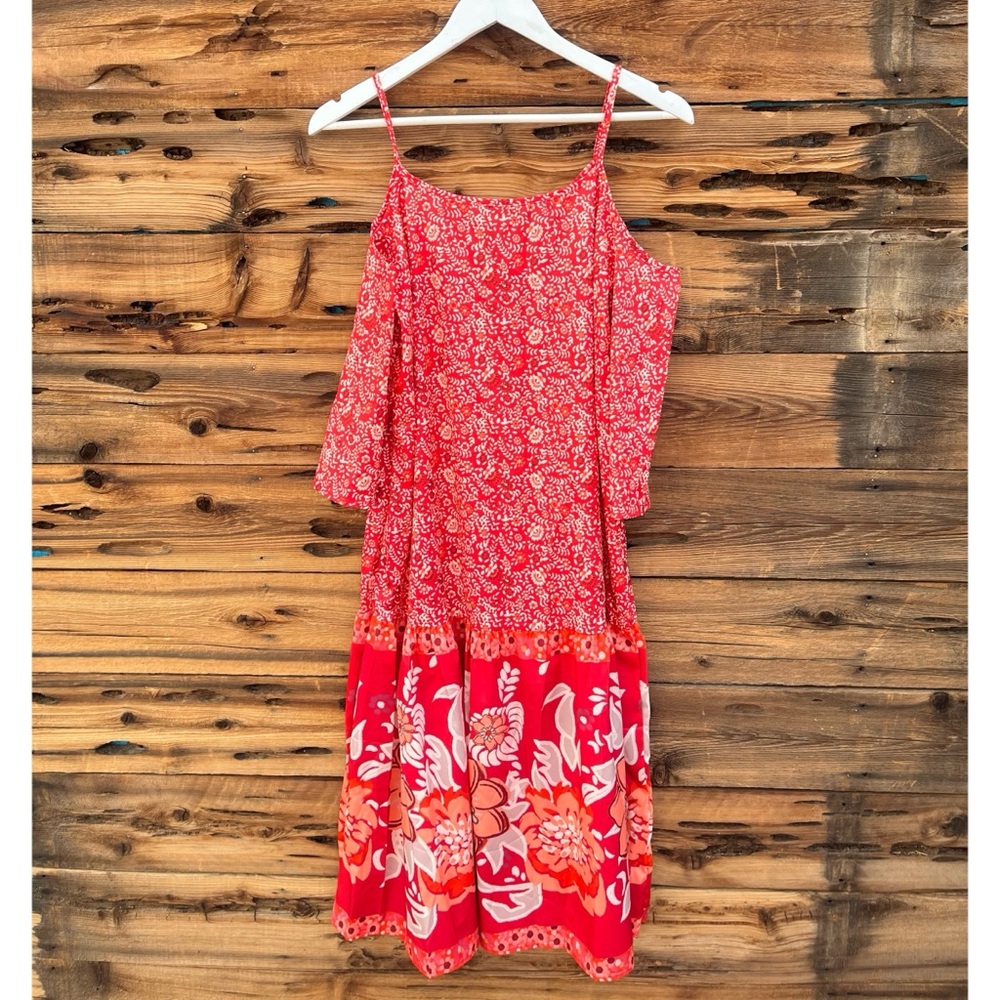 UNBRANDED | Red Cold Shoulder Flowy Tiered Ruffle Dress XL